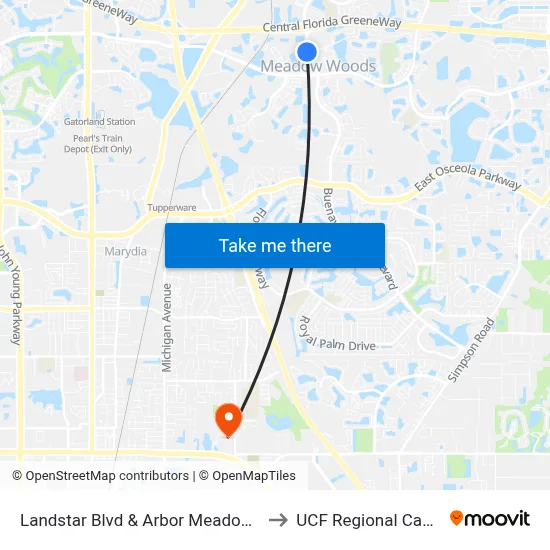 Landstar Blvd & Arbor Meadows Blvd to UCF Regional Campus map