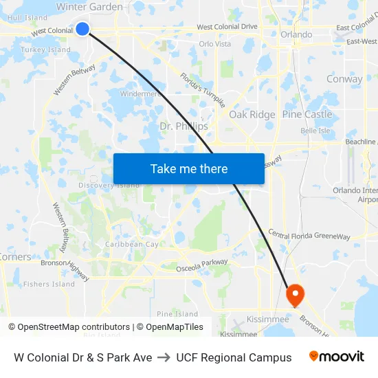 W Colonial Dr & S Park Ave to UCF Regional Campus map