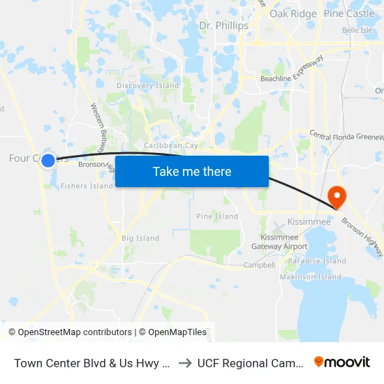 Town Center Blvd & Us Hwy 192 to UCF Regional Campus map
