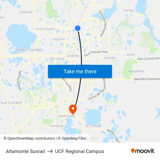 Altamonte  Sunrail to UCF Regional Campus map