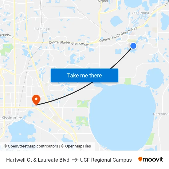 Hartwell Ct & Laureate Blvd to UCF Regional Campus map