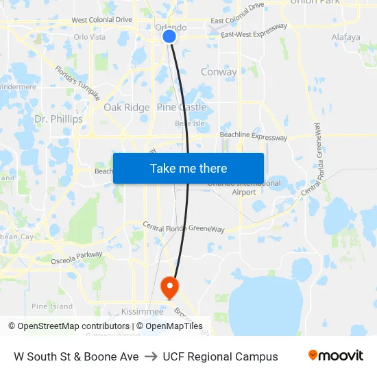 W South St & Boone Ave to UCF Regional Campus map