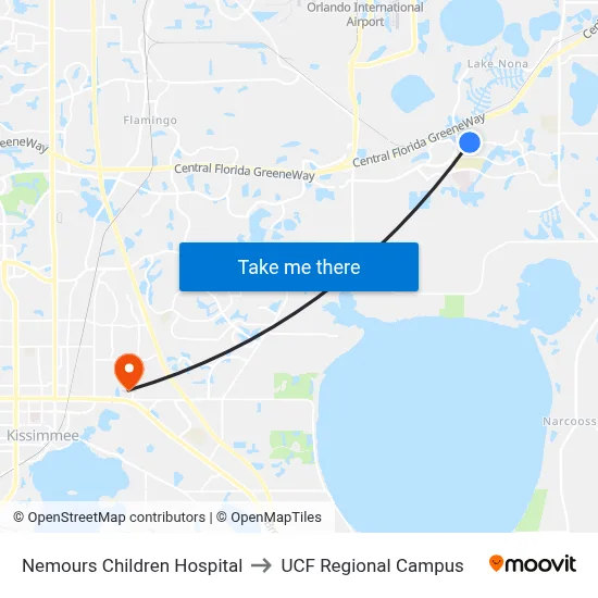 Nemours Children Hospital to UCF Regional Campus map