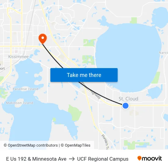 E Us 192 & Minnesota Ave to UCF Regional Campus map
