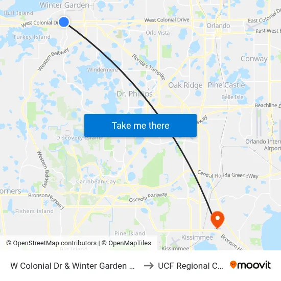 W Colonial Dr & Winter Garden Vineland Rd to UCF Regional Campus map