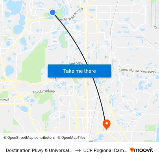 Destination Pkwy & Universal Blvd to UCF Regional Campus map