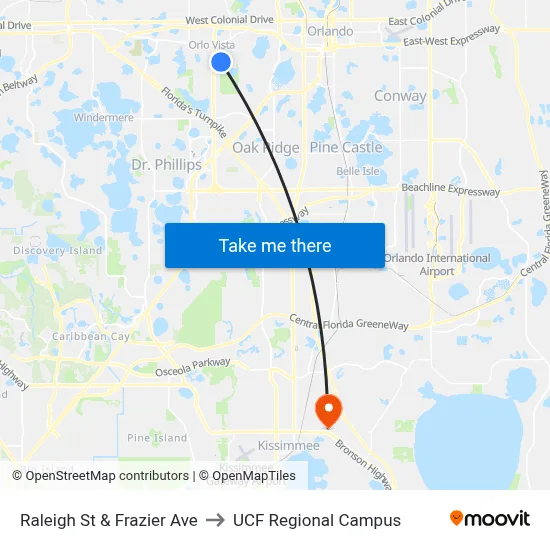 Raleigh St & Frazier Ave to UCF Regional Campus map