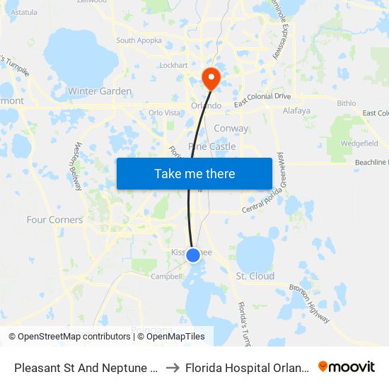 Pleasant  St And Neptune  Rd to Florida Hospital Orlando map