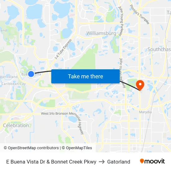 E Buena Vista Dr & Bonnet Creek Pkwy to Gatorland map