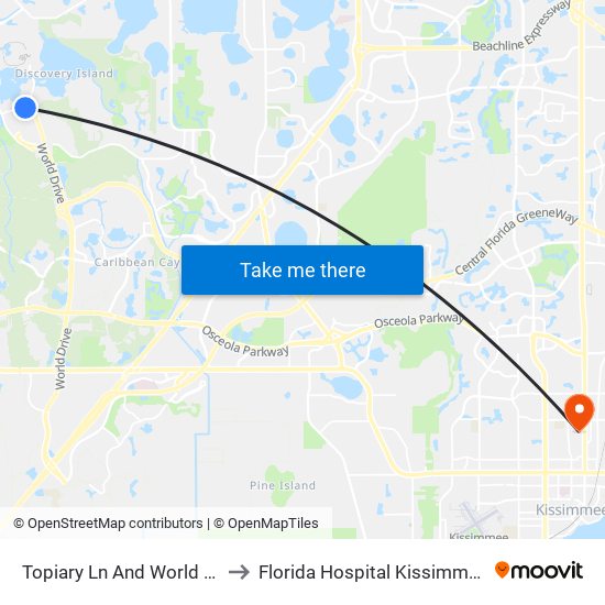 Topiary Ln And World Dr to Florida Hospital Kissimmee map