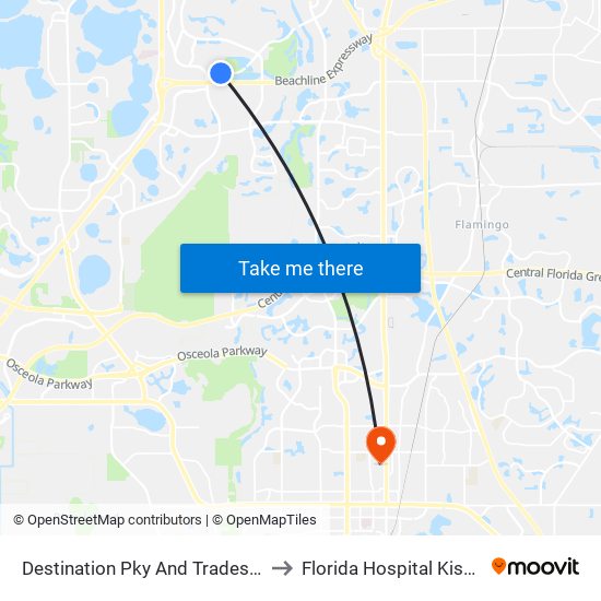 Destination Pky And Tradeshow Blvd to Florida Hospital Kissimmee map