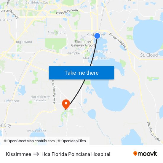 Kissimmee to Hca Florida Poinciana Hospital map