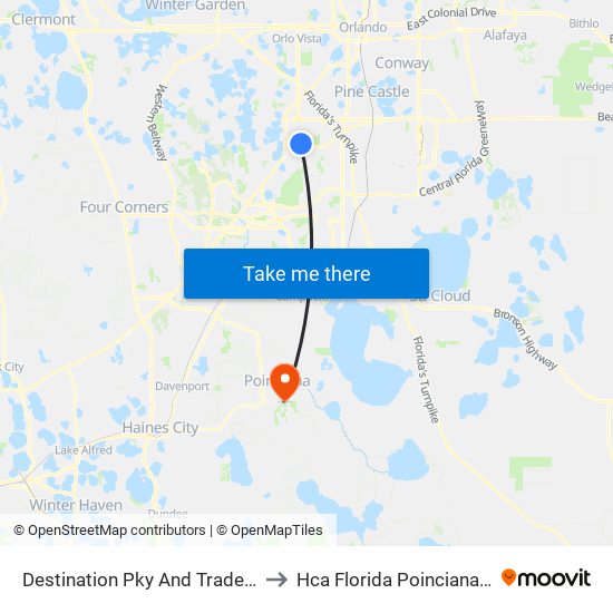 Destination Pky And Tradeshow Blvd to Hca Florida Poinciana Hospital map