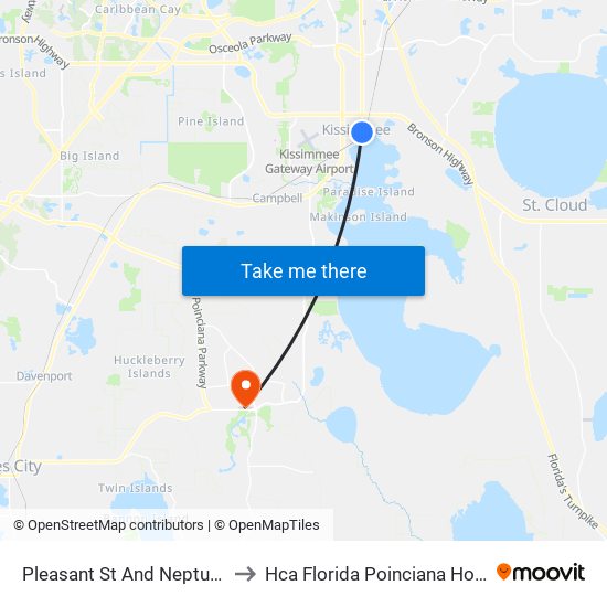 Pleasant  St And Neptune  Rd to Hca Florida Poinciana Hospital map