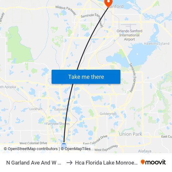 N Garland  Ave And W Amelia  St to Hca Florida Lake Monroe Hospital map