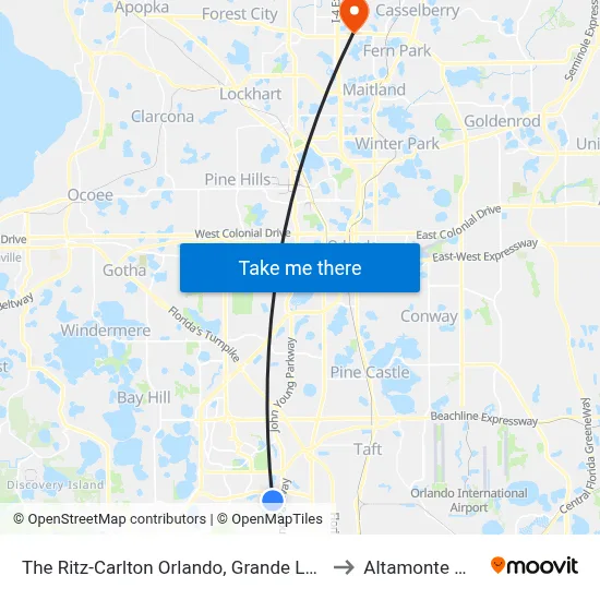 Ritz Carlton Grande Lakes to Altamonte Mall map