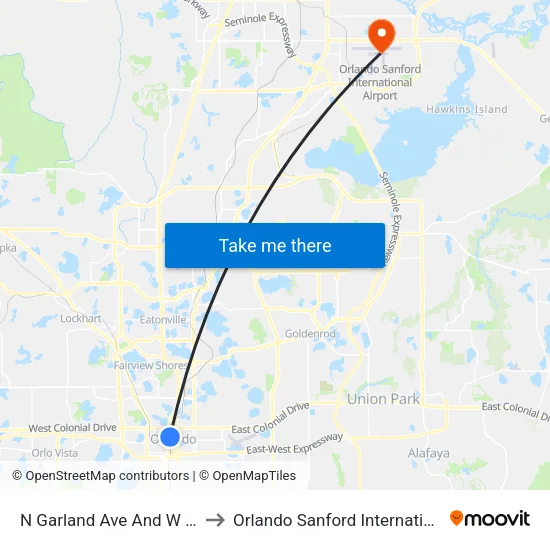 N Garland Ave And W Amelia St to Orlando Sanford International Airport map