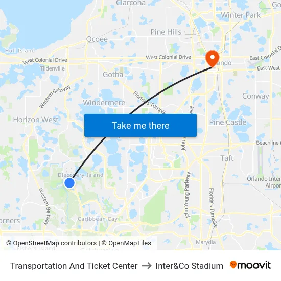 Transportation And Ticket Center to Inter&Co Stadium map