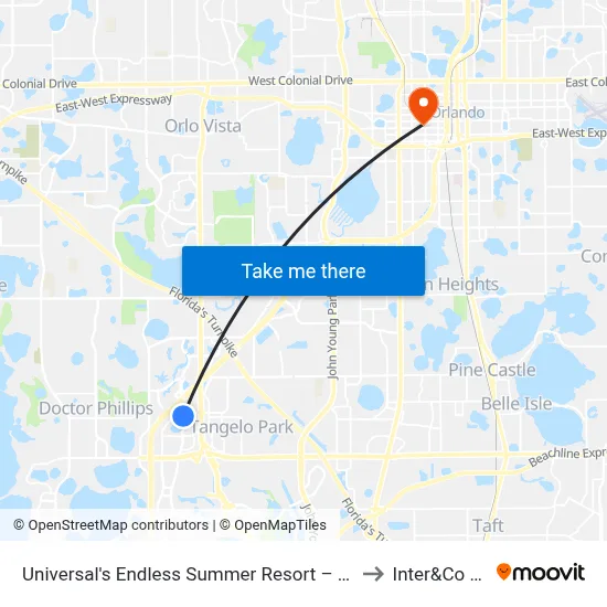 Universal's Endless Summer Resort – Surfside Inn And Suites to Inter&Co Stadium map