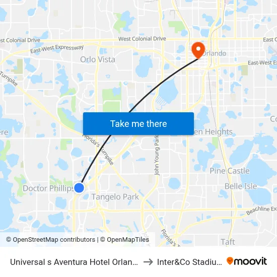 Universal s Aventura Hotel Orlando to Inter&Co Stadium map