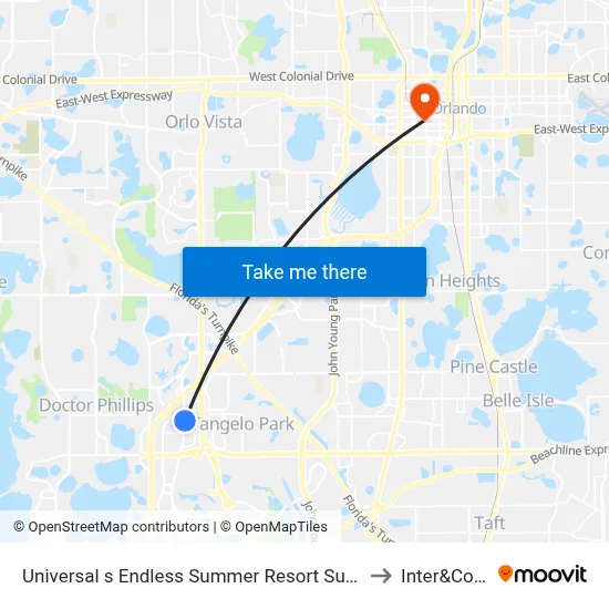 Universal s Endless Summer Resort Surfside Inn and Suites Orlando to Inter&Co Stadium map