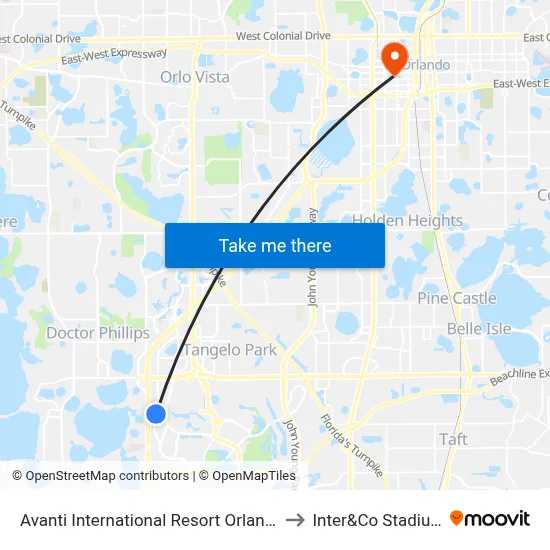 Avanti International Resort Orlando to Inter&Co Stadium map