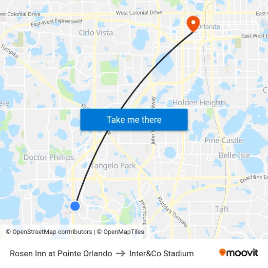 Rosen Inn at Pointe Orlando to Inter&Co Stadium map