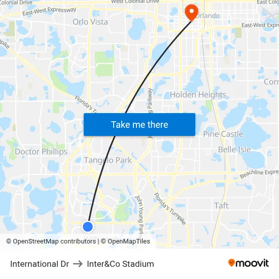 International Dr to Inter&Co Stadium map
