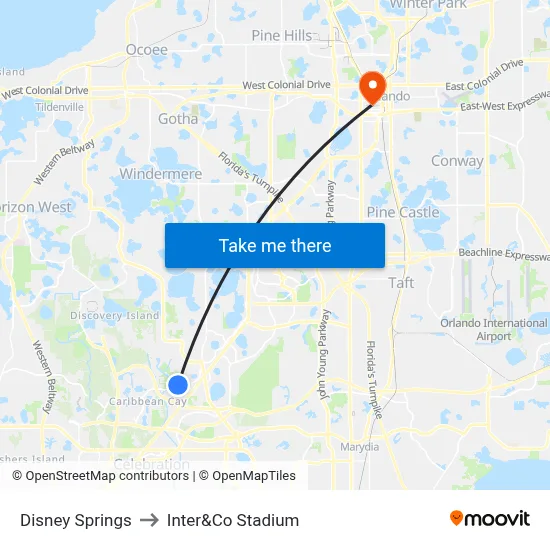 Disney Springs to Inter&Co Stadium map