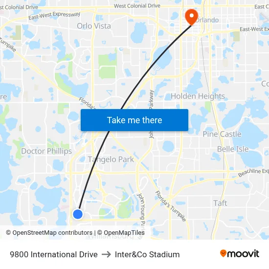 9800 International Drive to Inter&Co Stadium map