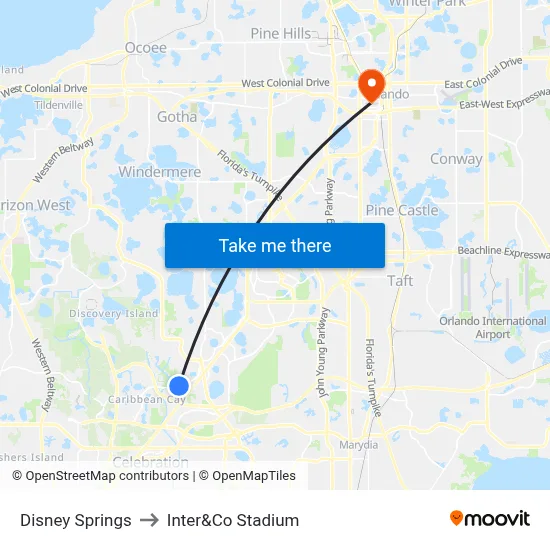 Disney Springs to Inter&Co Stadium map