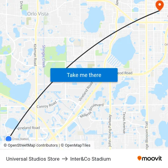 Universal Studios Store to Inter&Co Stadium map