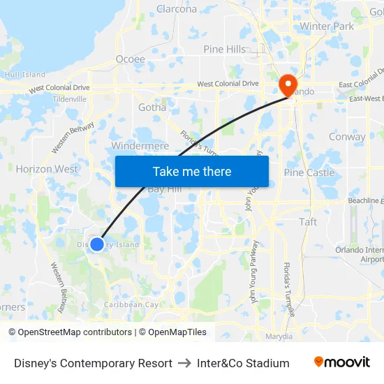 Disney's Contemporary Resort to Inter&Co Stadium map