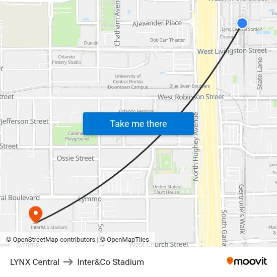 LYNX Central to Inter&Co Stadium map