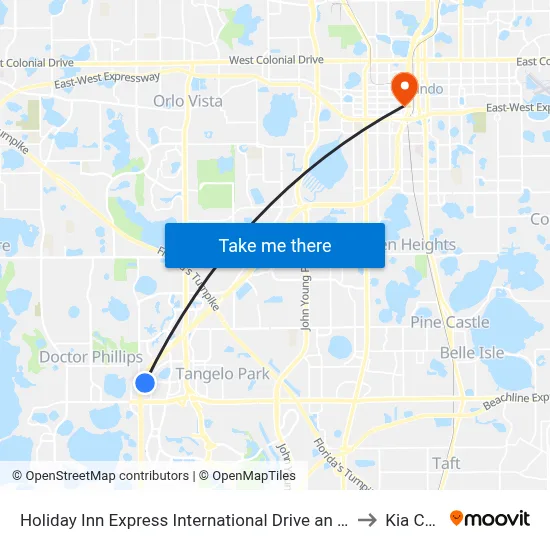 Holiday Inn Express International Drive an IHG Hotel Orlando to Kia Center map