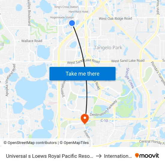 Universal s Loews Royal Pacific Resort Orlando to International Dr map
