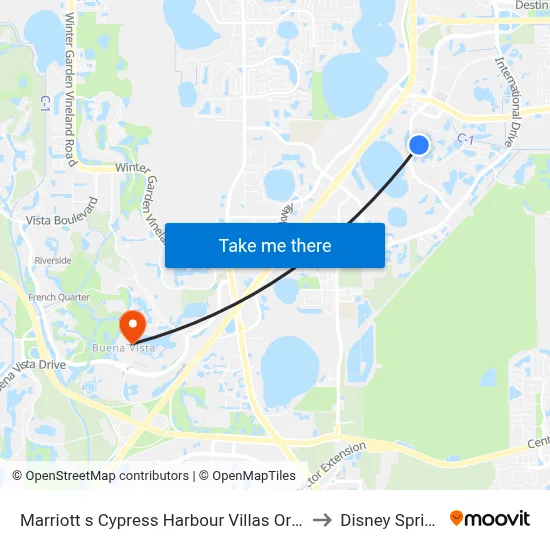 Marriott s Cypress Harbour Villas Orlando to Disney Springs map