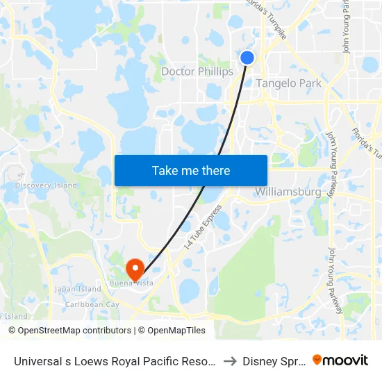 Universal s Loews Royal Pacific Resort Orlando to Disney Springs map