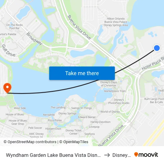 Wyndham Garden Lake Buena Vista Disney Springs® Resort Area Orlando to Disney Springs map