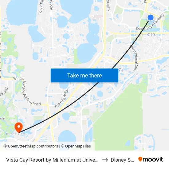 Vista Cay Resort by Millenium at Universal Blvd Orlando to Disney Springs map