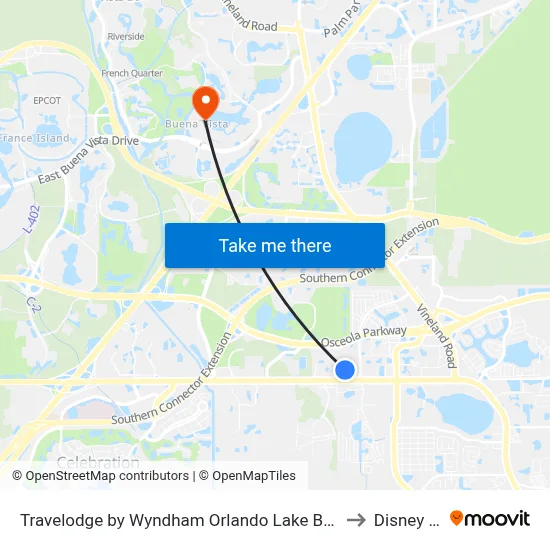 Travelodge by Wyndham Orlando Lake Buena Vista South, Kissimmee to Disney Springs map