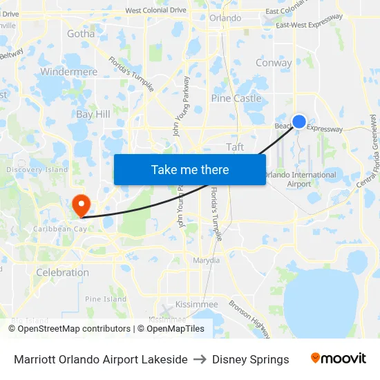 Marriott Orlando Airport Lakeside to Disney Springs map