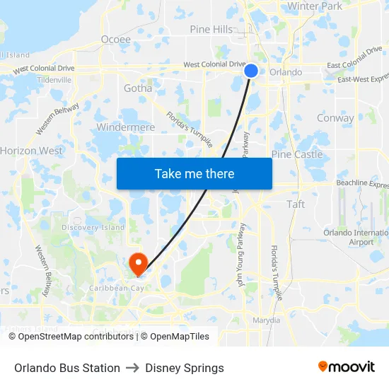 Orlando Bus Station to Disney Springs map