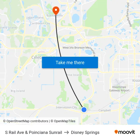 S Rail Ave & Poinciana Sunrail to Disney Springs map