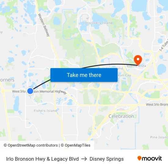 Irlo Bronson Hwy & Legacy Blvd to Disney Springs map