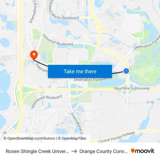 Rosen Shingle Creek Universal Blvd Orlando to Orange County Convention Center map