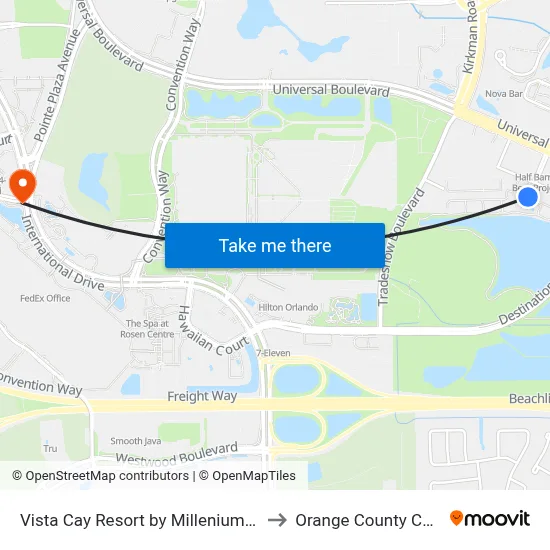 Vista Cay Resort by Millenium at Universal Blvd Orlando to Orange County Convention Center map
