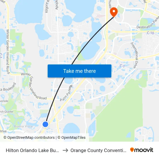 Hilton Orlando Lake Buena Vista to Orange County Convention Center map