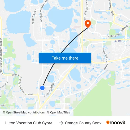 Hilton Vacation Club Cypress Pointe Orlando to Orange County Convention Center map