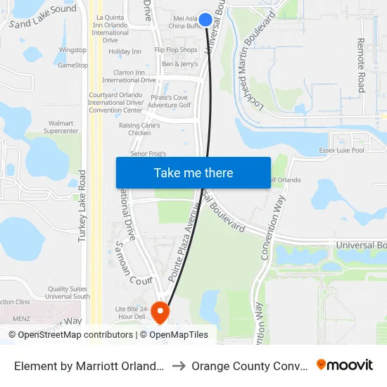 Element by Marriott Orlando Universal Blvd. to Orange County Convention Center map
